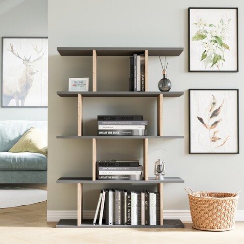 Corp biblioteca, Arcadia, Harmon, 90x25x127 cm, PAL, Antracit / Stejar