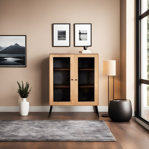 Bufet, Almaren, Daisy, 90x110x35 cm, PAL, Stejar / Negru