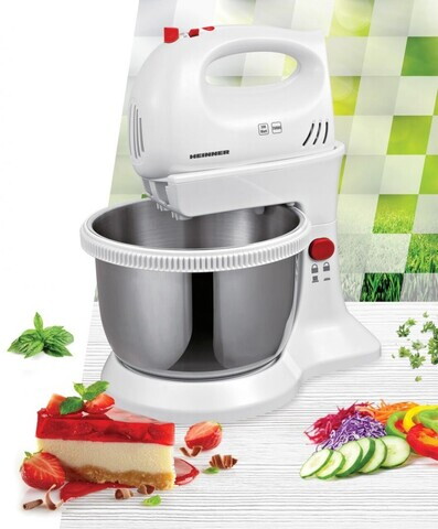 Mixer cu bol Charm, Heinner, 300 W, 5 viteze, alb/gri