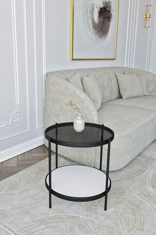 Masuta, Mirosa, Nord, 55x50x55 cm, Blat: 100% STICLA CALITA, Fume / Alb