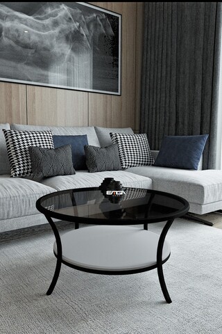 Masuta de cafea, Mirosa, Lotus, 75x45x75 cm, Blat: 100% STICLA CALITA, Fume / Alb