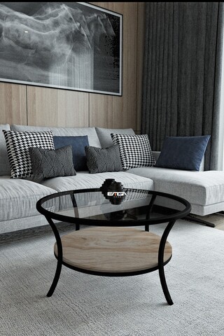 Masuta de cafea, Mirosa, Lotus, 75x45x75 cm, Blat: 100% STICLA CALITA, Transparent / Pin antic