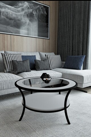 Masuta de cafea, Mirosa, Lotus, 75x45x75 cm, Blat: 100% STICLA CALITA, Transparent/Alb