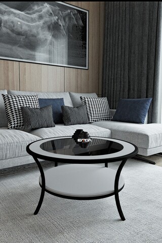 Masuta de cafea, Mirosa, Lotus, 75x45x75 cm, Blat: 100% STICLA CALITA, Alb / Fum