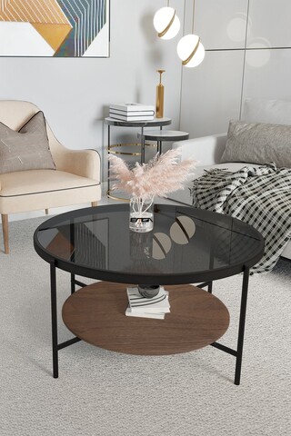Masuta de cafea, Mirosa, Oslo, 75x45x75 cm, Blat: 100% STICLA CALITA, Fume / Nuc