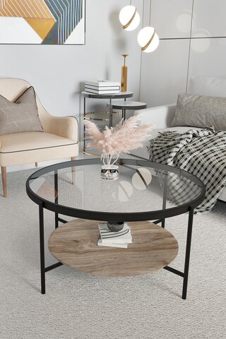Masuta de cafea, Mirosa, Oslo, 75x45x75 cm, Blat: 100% STICLA CALITA, Transparent / Pin antic