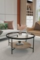 Masuta de cafea, Mirosa, Oslo, 75x45x75 cm, Blat: 100% STICLA CALITA, Transparent / Pin antic