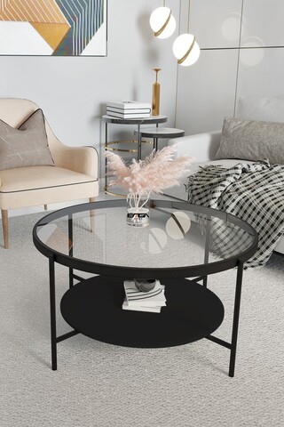 Masuta de cafea, Mirosa, Oslo, 75x45x75 cm, Blat: 100% STICLA CALITA, Transparent/Negru