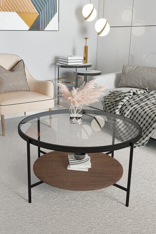 Masuta de cafea, Mirosa, Oslo, 75x45x75 cm, Blat: 100% STICLA CALITA, Transparent/Nuc