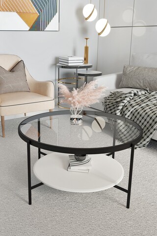 Masuta de cafea, Mirosa, Oslo, 75x45x75 cm, Blat: 100% STICLA CALITA, Transparent/Alb