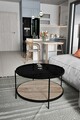 Masuta de cafea, Mirosa, Bella, 73x45x73 cm, Blat: 100% STICLA CALITA, Fum / Pin antic