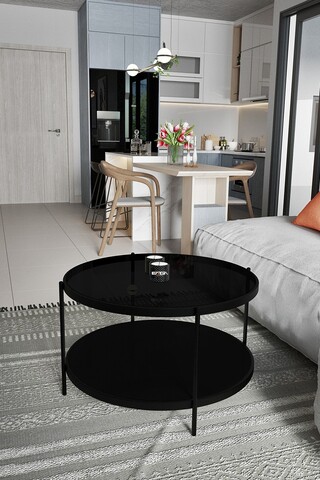 Masuta de cafea, Mirosa, Bella, 73x45x73 cm, Blat: 100% STICLA CALITA, Fume / Negru