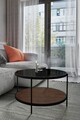 Masuta de cafea, Mirosa, Bella, 73x45x73 cm, Blat: 100% STICLA CALITA, Fume / Nuc