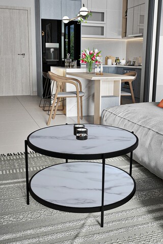 Masuta de cafea, Mirosa, Bella, 73x45x73 cm, MDF , Marmura alba