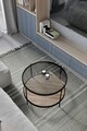Masuta de cafea, Mirosa, Bella, 73x45x73 cm, Blat: 100% STICLA CALITA, Transparent / Pin antic