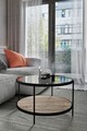 Masuta de cafea, Mirosa, Bella, 73x45x73 cm, Blat: 100% STICLA CALITA, Transparent / Pin antic