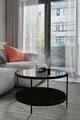 Masuta de cafea, Mirosa, Bella, 73x45x73 cm, Blat: 100% STICLA CALITA, Transparent/Negru