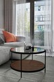 Masuta de cafea, Mirosa, Bella, 73x45x73 cm, Blat: 100% STICLA CALITA, Transparent/Nuc
