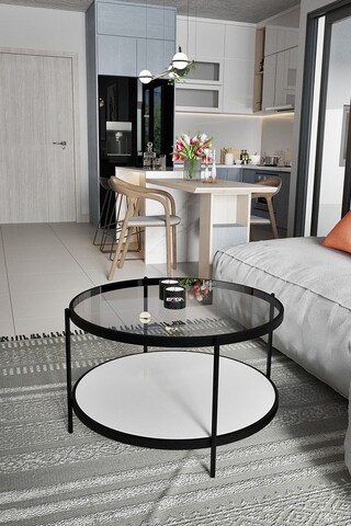 Masuta de cafea, Mirosa, Bella, 73x45x73 cm, Blat: 100% STICLA CALITA, Transparent/Alb