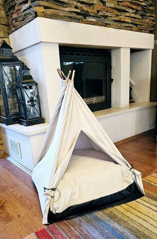 Pat pentru animale de companie, Valovi, Pet Çadır, 52x70x60 cm, Textil, Crem