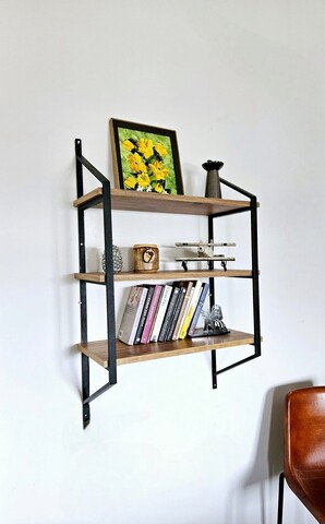 Raft de perete, Valovi, Raffy1, 60x95x28 cm, PAL, Negru / Pin Atlantic