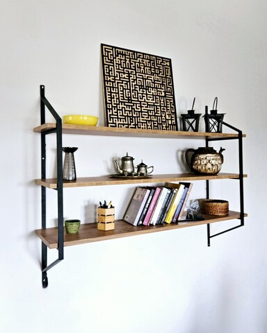 Raft de perete, Valovi, Raffy2, 120x95x28 cm, PAL, Negru / Pin Atlantic