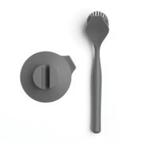 Perie cu ventuza pentru curatat vasele, Brabantia, 23 cm, plastic, gri inchis