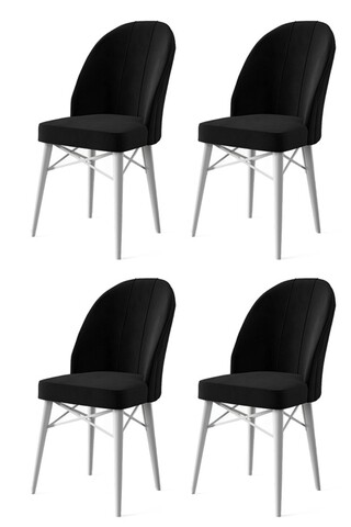Set scaune 4 piese, Charlotte, Ritim, Metal, Alb/Negru