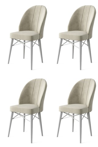 Set scaune 4 piese, Charlotte, Ritim, Metal, Crem/Alb