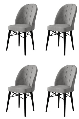 Set scaune 4 piese, Charlotte, Ritim, Metal, Gri/Negru