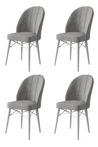 Set scaune 4 piese, Charlotte, Ritim, Metal, Gri/Alb