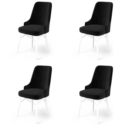 Set scaune 4 piese, Charlotte, Pare, Metal, Alb/Negru