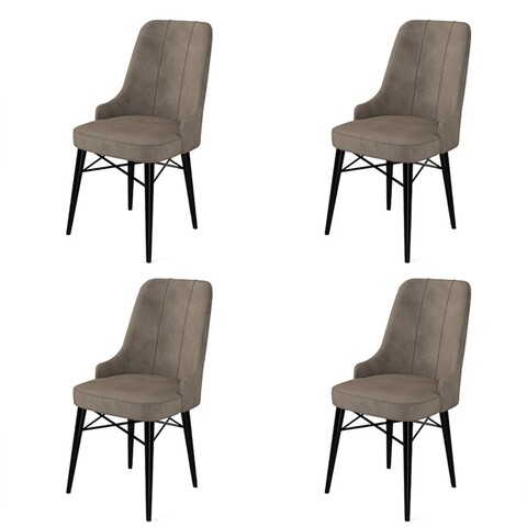 Set scaune 4 piese, Charlotte, Pare, Metal, Cappuccino / Negru