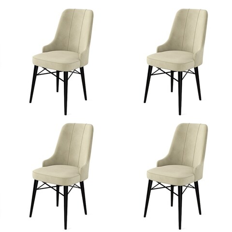 Set scaune 4 piese, Charlotte, Pare, Metal, Crem/Negru