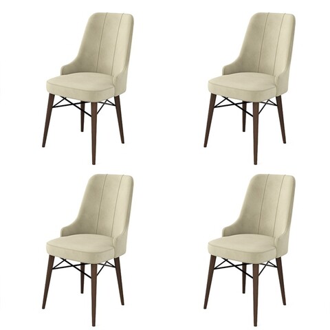 Set scaune 4 piese, Charlotte, Pare, Metal, Crem/Maro