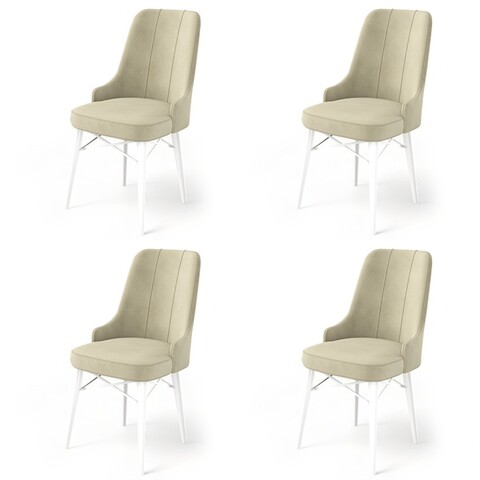 Set scaune 4 piese, Charlotte, Pare, Metal, Crem/Alb