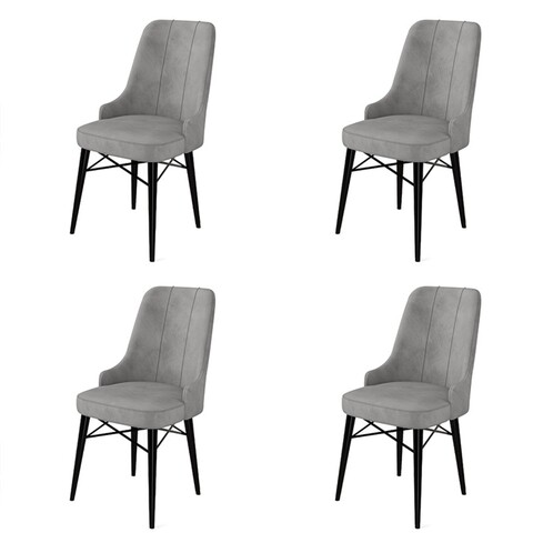 Set scaune 4 piese, Charlotte, Pare, Metal, Gri/Negru