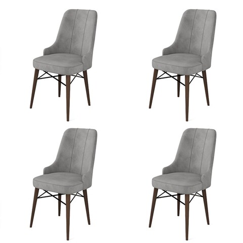 Set scaune 4 piese, Charlotte, Pare, Metal, Gri/Maro