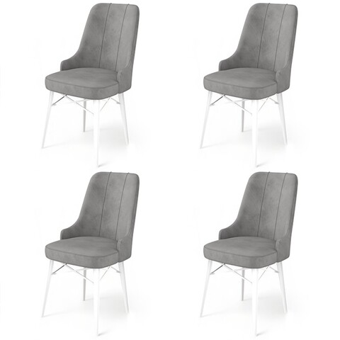 Set scaune 4 piese, Charlotte, Pare, Metal, Gri/Alb
