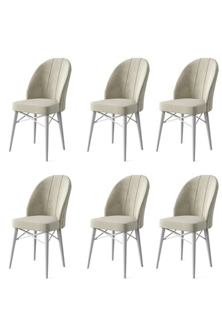 Set scaune 6 piese, Charlotte, Ritim, Metal, Crem/Alb