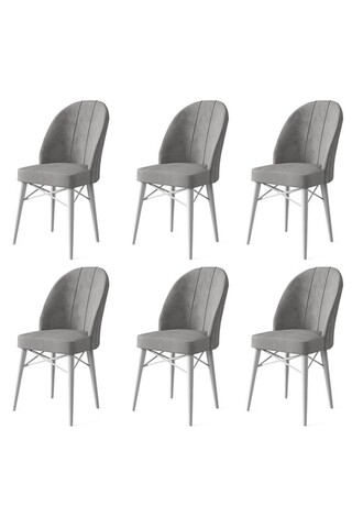 Set scaune 6 piese, Charlotte, Ritim, Metal, Gri/Alb