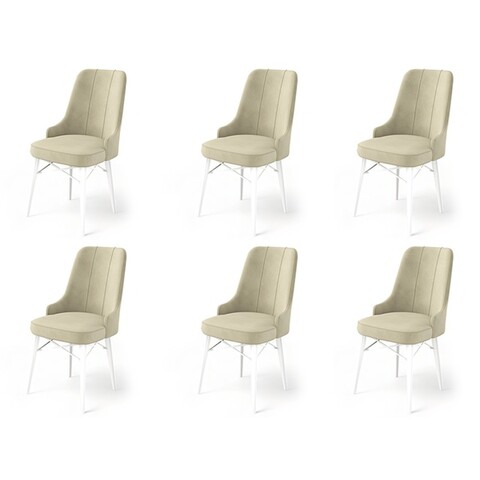 Set scaune 6 piese, Charlotte, Pare, Metal, Crem/Alb