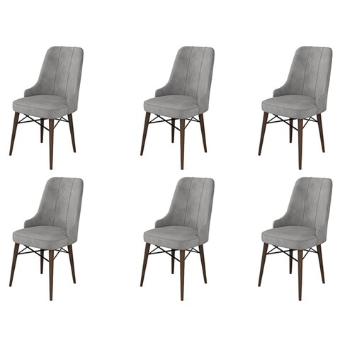 Set scaune 6 piese, Charlotte, Pare, Metal, Gri/Maro