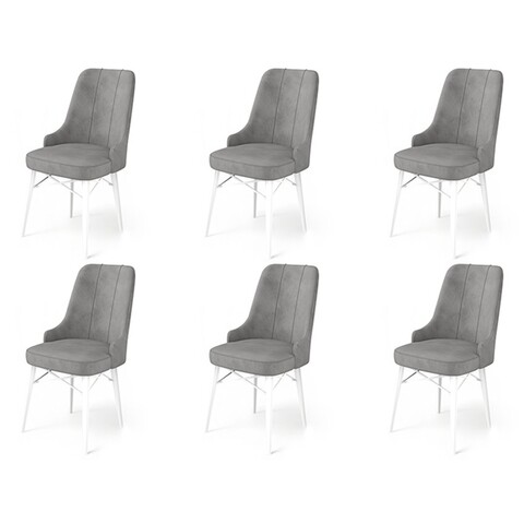 Set scaune 6 piese, Charlotte, Pare, Metal, Gri/Alb