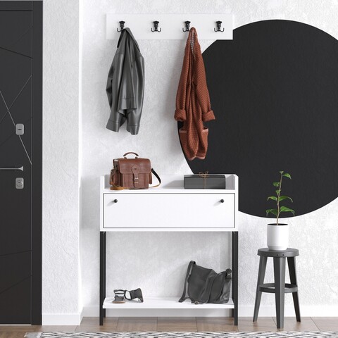 Cuier de perete, Emerald, Poly, 80x90x31 cm, PAL, Alb/Negru