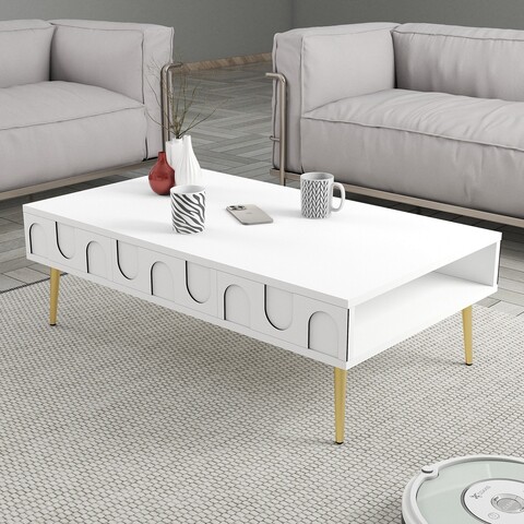 Masuta de cafea, Hommy Craft, Lyon 33, 105x33 cm, PAL, Alb/Auriu