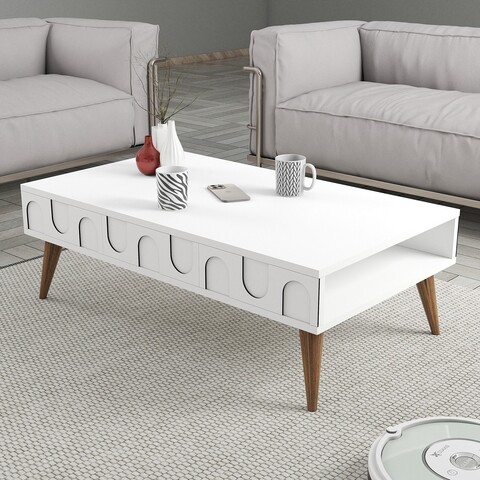 Masuta de cafea, Hommy Craft, Lyon 34, 105x34 cm, PAL, Alb/Maro