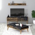 Set mobilier living, Hommy Craft, Valensiya 140, PAL, Nuc / Negru / Marmură
