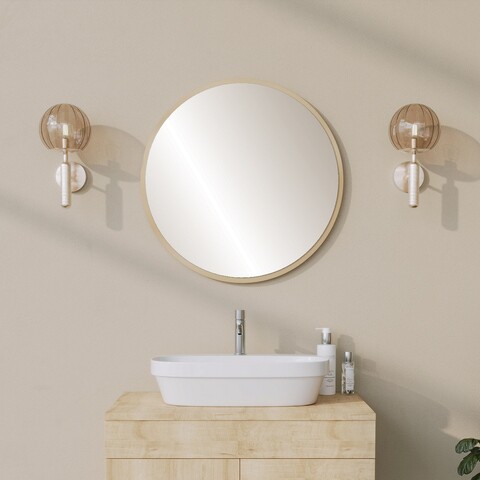 Oglinda decorativa, Neostill, Round, 60x60x1 cm, Carton presat, Bej