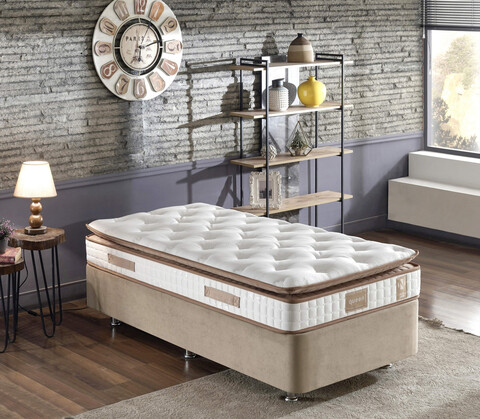 Saltea de pat, Niron, Queen 90x200 cm Single Size Padded Firm Mattress, Coperta: țesătură, Alb/Maro